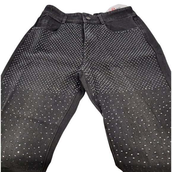 GeeGee Womens  S Black Rhinestone Studded Stretch Waist Denim Pants Jeans NWT - Picture 4 of 13